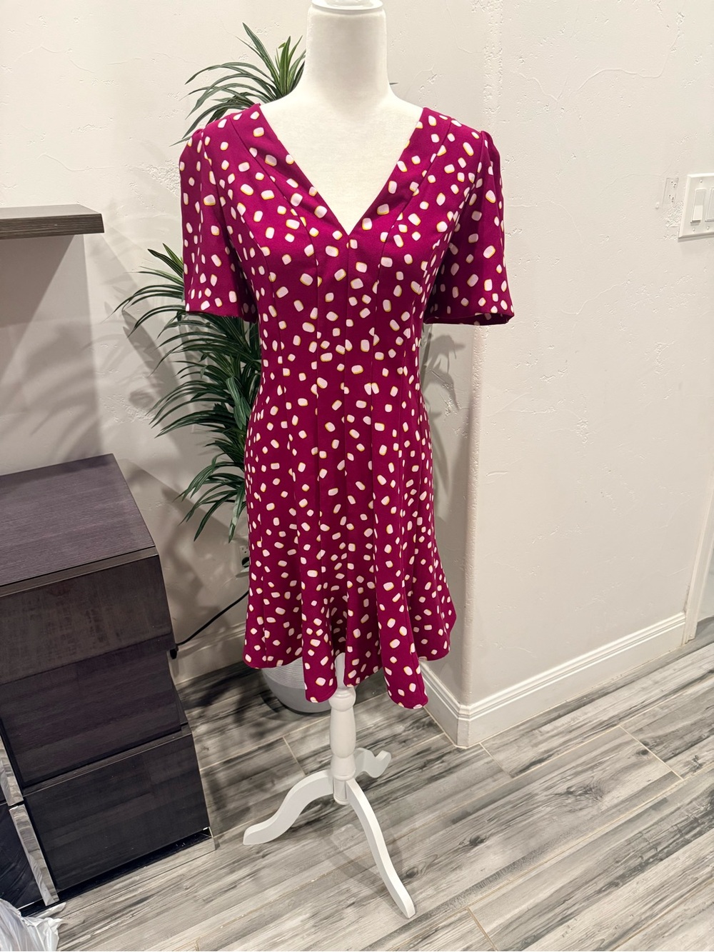 kate spade Magenta Polka Dot V-Neck Short Sleeve Dress